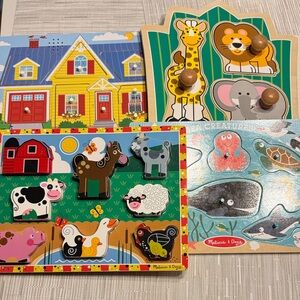 Melissa & Doug Farm and Safari Wooden Puzzle Set - Red, Yellow, Green